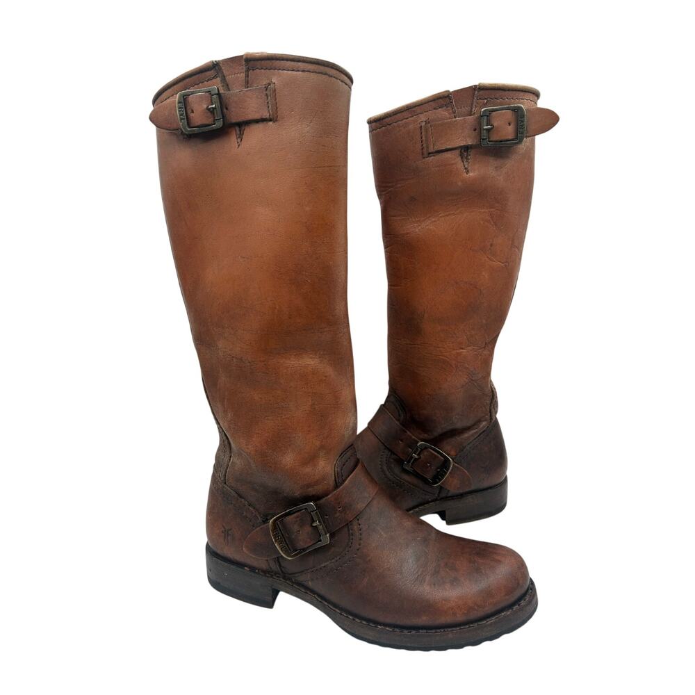 Frye Cara Knee High Tall Riding Women's 7 Boots Leather cognac brown CAMPUS